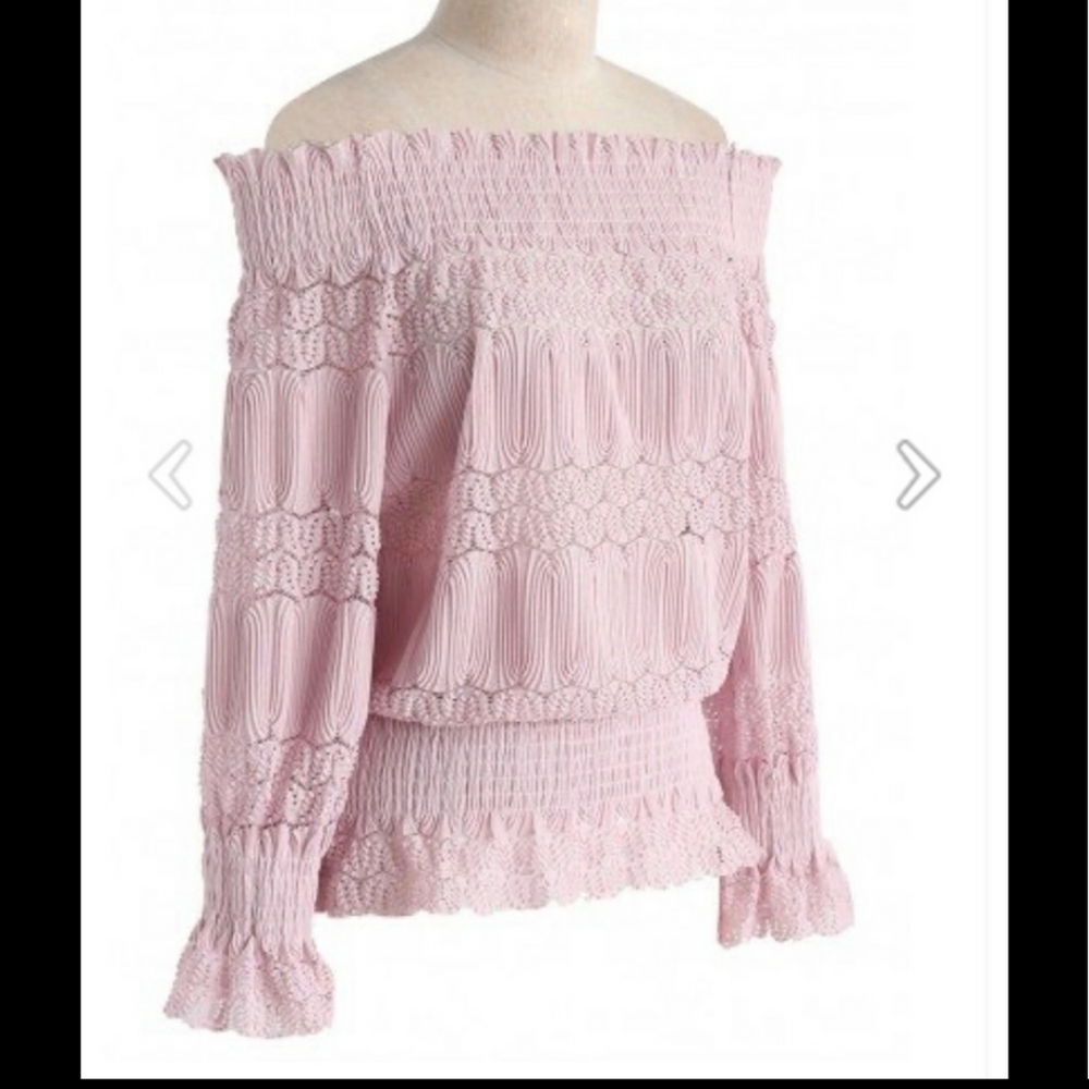 NWOT pink lace off shoulder top
